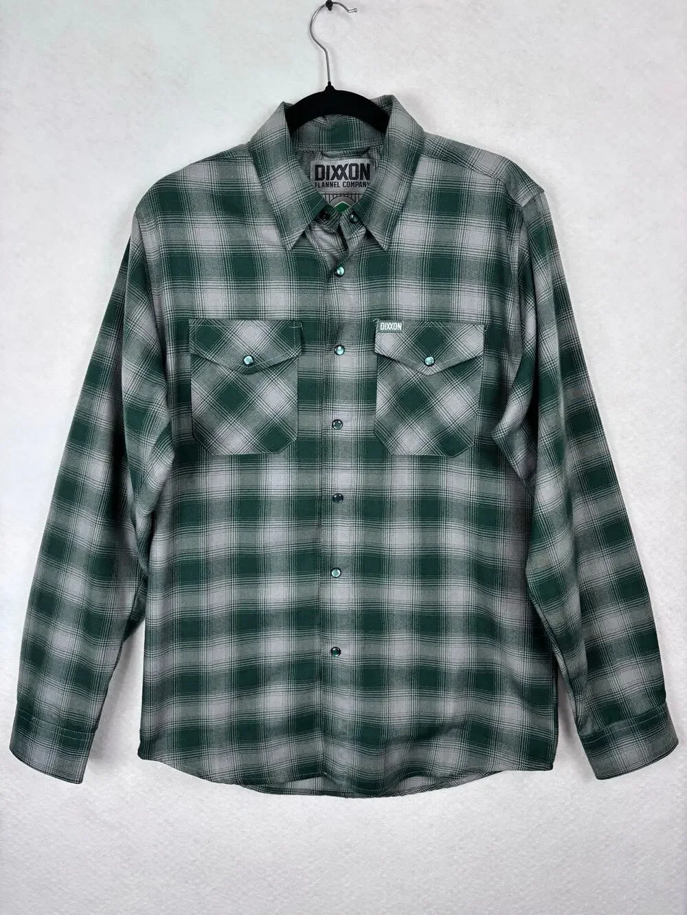 NWOT Dixxon Flannel The Bixby Men’s Small Green Gray Plaid Snap Front Shirt